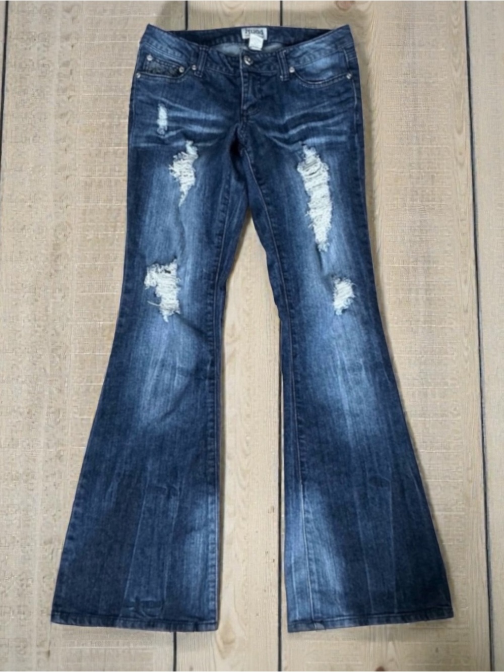 Mudd Dark Blue Distressed Flare Jeans